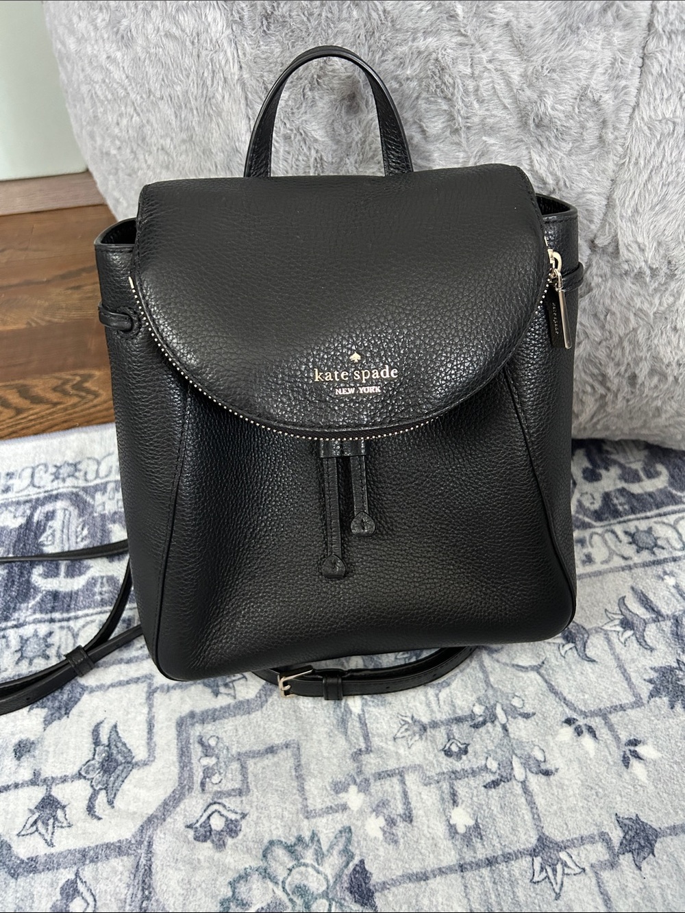 NWOT Kate Spade mulberry street small breezy Black Pebbled Leather flap Backpack